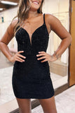 Sexy Fitted V-Neck Spaghetti Straps Fully Beaded Homecoming Dress