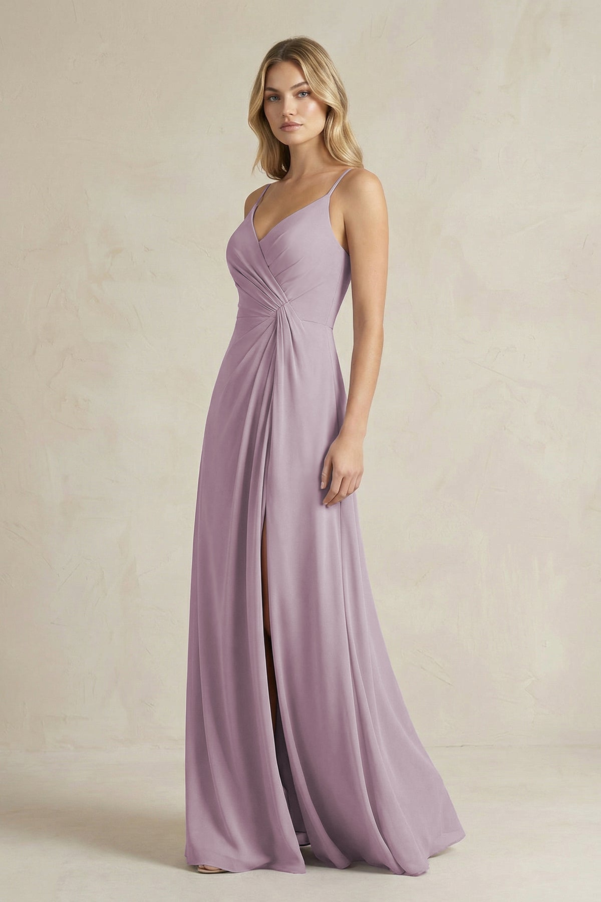 Sheath Cami Strap Ruched Chiffon Bridesmaid Dress in Dusk