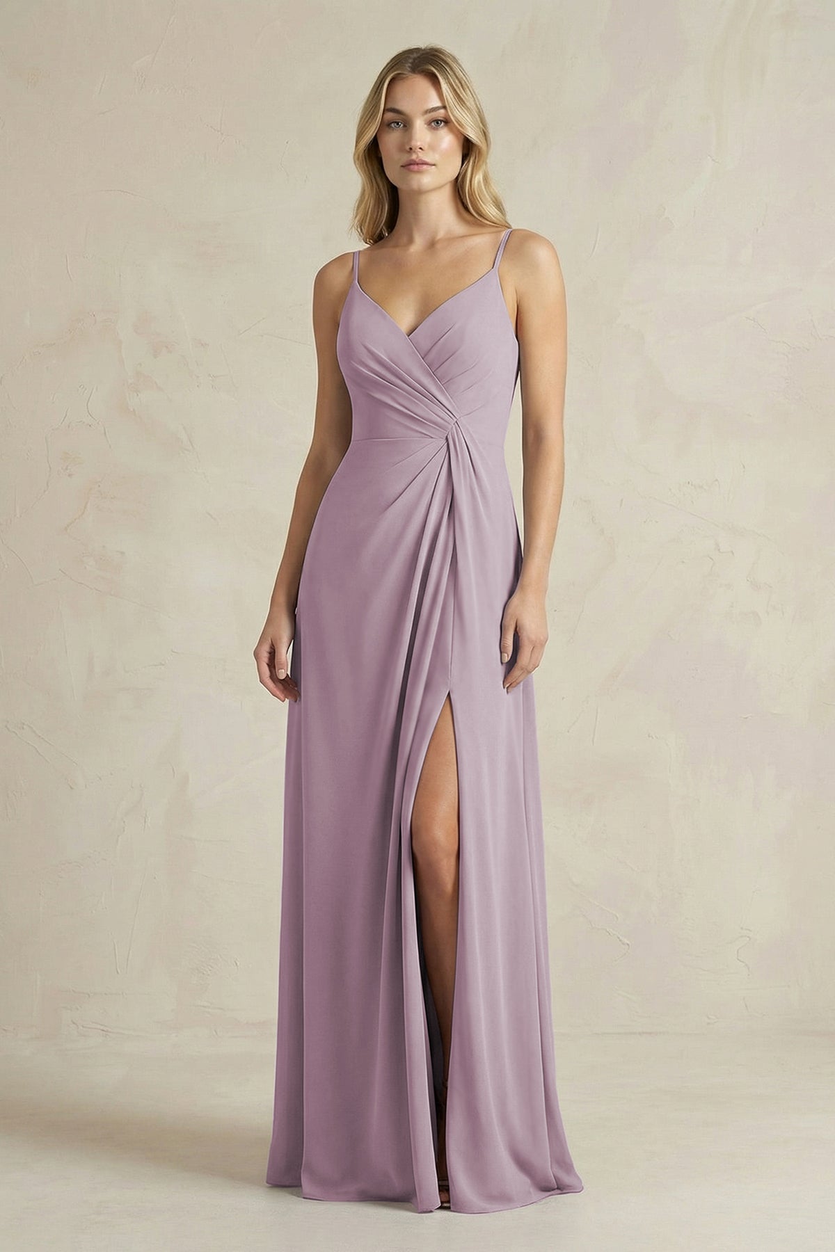 Sheath Cami Strap Ruched Chiffon Bridesmaid Dress in Dusk
