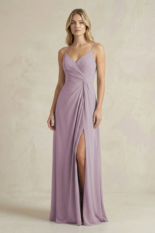 Sheath Cami Strap Ruched Chiffon Bridesmaid Dress in Dusk