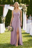 Sheath Cami Strap Ruched Chiffon Bridesmaid Dress in Dusk