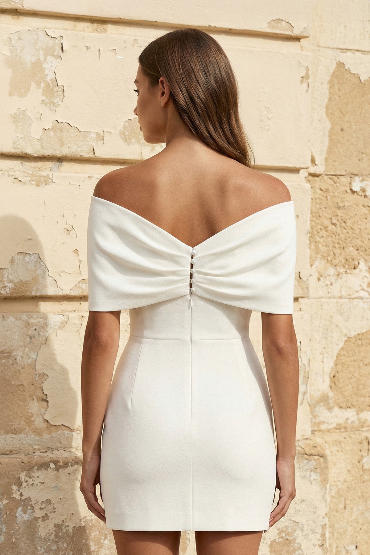 Sheath Off-The-Shoulder Sleeveless Satin Short Mini Wedding Dress With Bow
