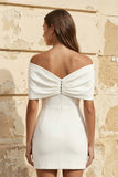 Sheath Off-The-Shoulder Sleeveless Satin Short Mini Wedding Dress With Bow