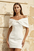 Sheath Off-The-Shoulder Sleeveless Satin Short Mini Wedding Dress With Bow