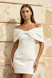 Sheath Off-The-Shoulder Sleeveless Satin Short Mini Wedding Dress With Bow