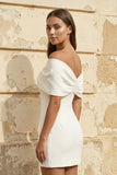 Sheath Off-The-Shoulder Sleeveless Satin Short Mini Wedding Dress With Bow