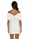 Sheath Off-The-Shoulder Sleeveless Satin Short Mini Wedding Dress With Bow