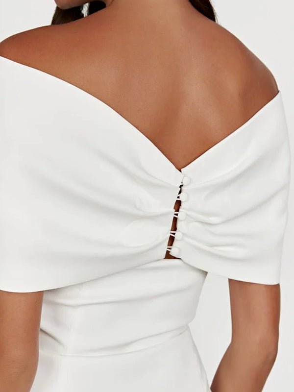 Sheath Off-The-Shoulder Sleeveless Satin Short Mini Wedding Dress With Bow