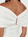 Sheath Off-The-Shoulder Sleeveless Satin Short Mini Wedding Dress With Bow