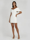 Sheath Off-The-Shoulder Sleeveless Satin Short Mini Wedding Dress With Bow
