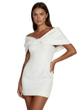 Sheath Off-The-Shoulder Sleeveless Satin Short Mini Wedding Dress With Bow