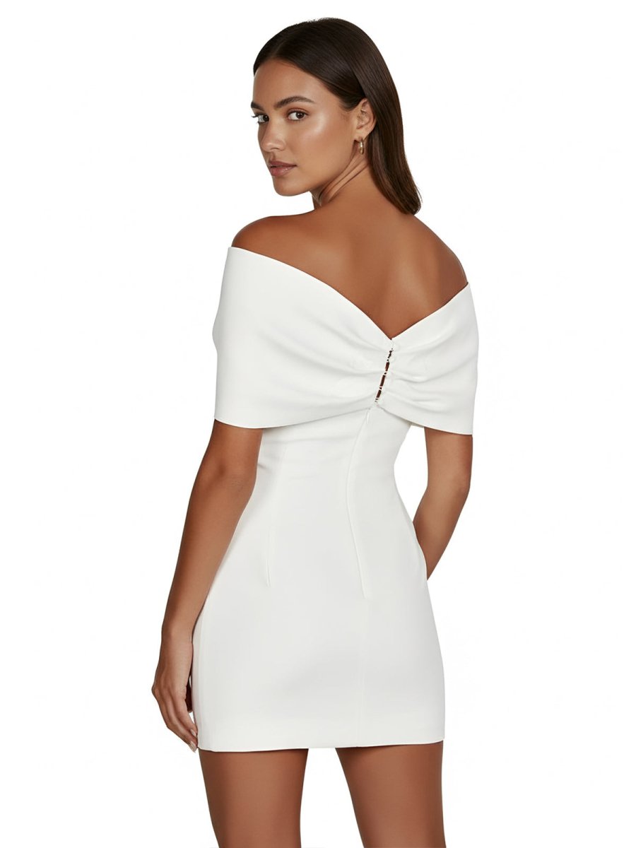 Sheath Off-The-Shoulder Sleeveless Satin Short Mini Wedding Dress With Bow