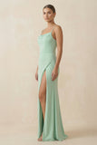 Sheath Spaghetti Straps Chiffon Long Bridesmaid Dress in Pale Pistachio