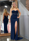 Sheath Sweetheart Long Satin Prom Dress with Slit