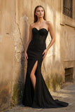 Sheath Sweetheart Long Satin Prom Dress with Slit