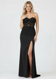 Sheath Sweetheart Long Satin Prom Dress with Slit