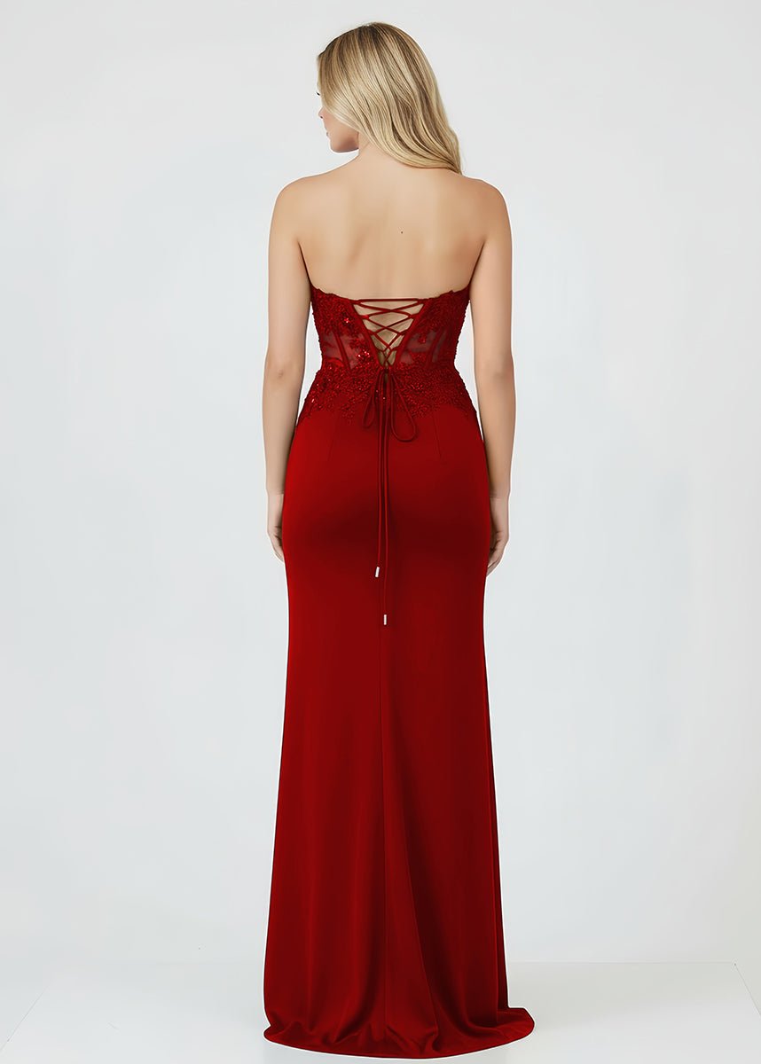 Sheath Sweetheart Long Satin Prom Dress with Slit