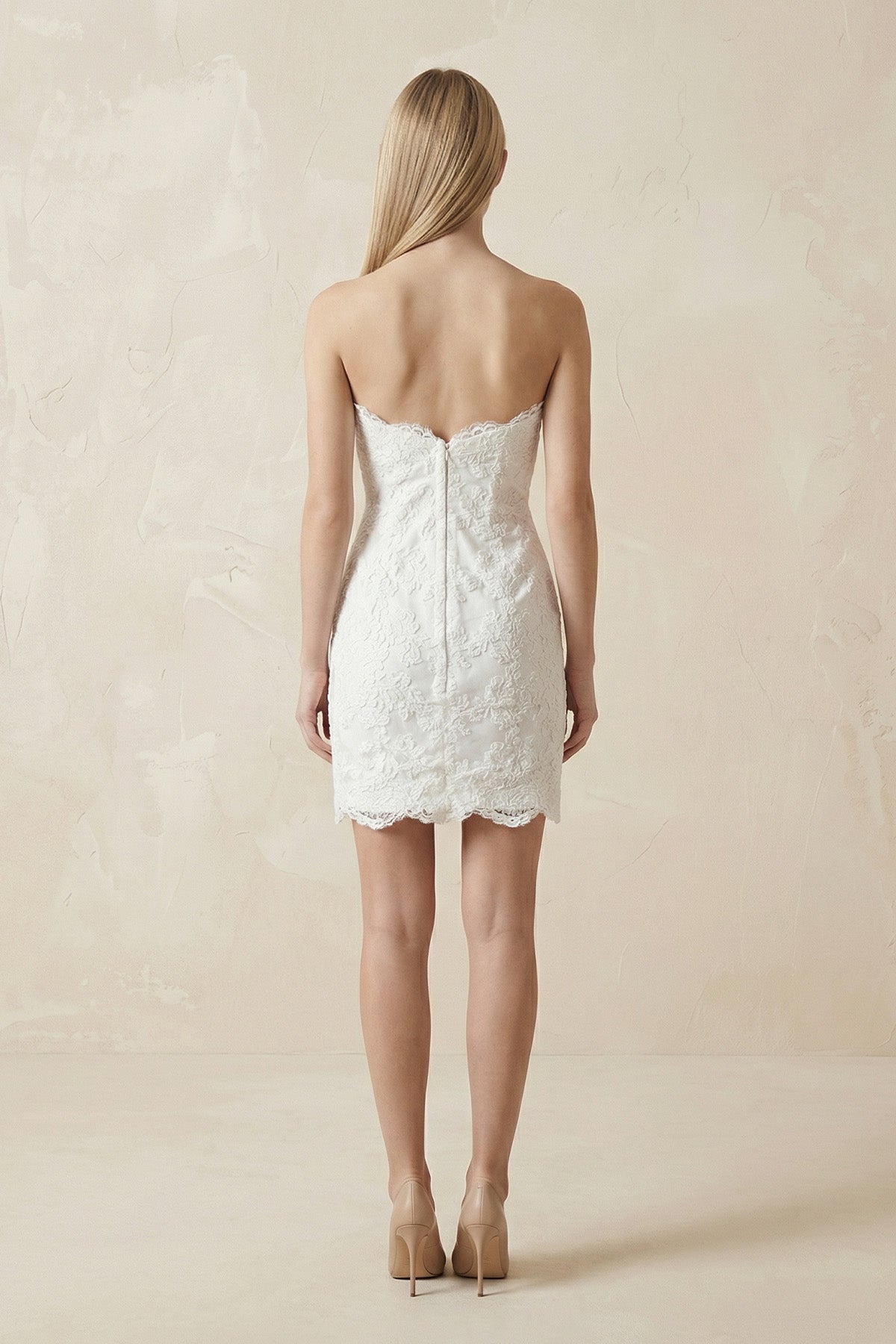 Sheath Sweetheart Lace Mini Wedding Dress