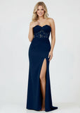 Sheath Sweetheart Long Satin Prom Dress with Slit