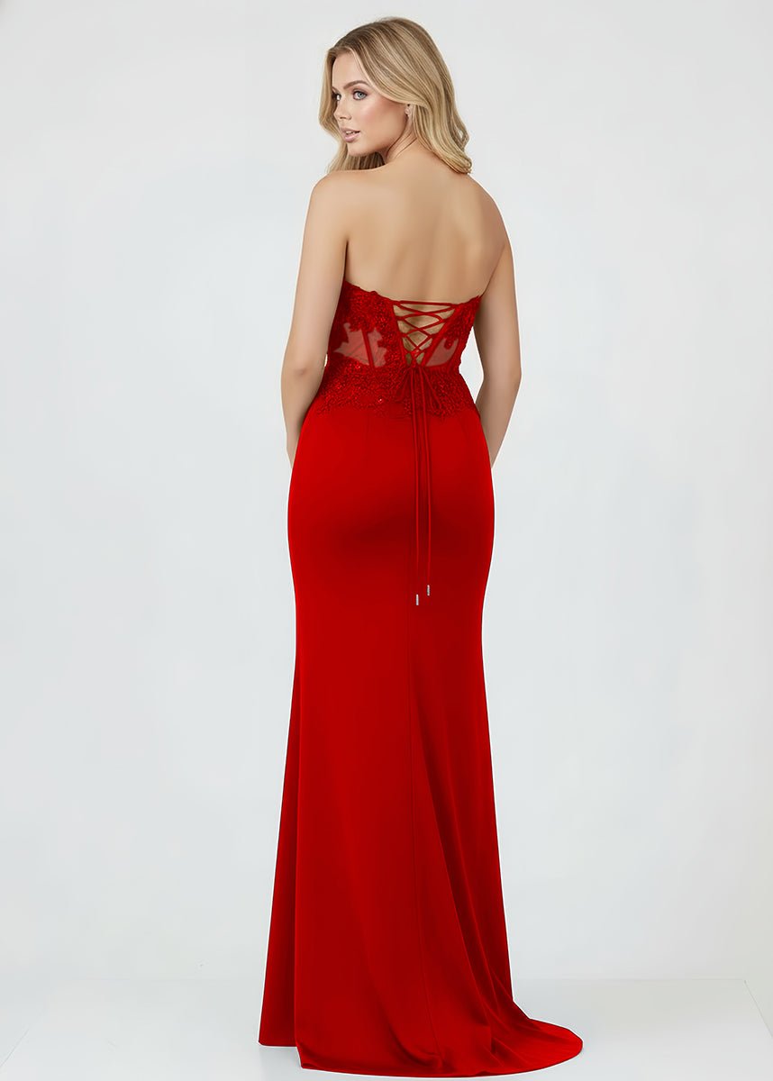 Sheath Sweetheart Long Satin Prom Dress with Slit
