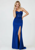 Sheath Sweetheart Long Satin Prom Dress with Slit