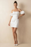 Short Satin White Wedding Dress Strapless Off the Shoulder
