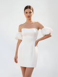 Short Satin White Wedding Dress Strapless Off the Shoulder