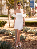 Short Satin White Wedding Dress Strapless Off the Shoulder
