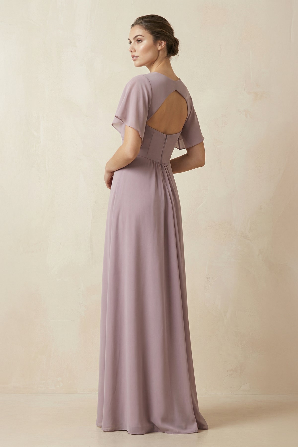 Short Sleeve V-Neck Chiffon A-Line Bridesmaid Dress in Dusk