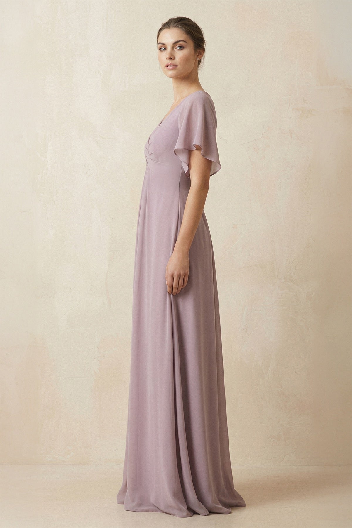 Short Sleeve V-Neck Chiffon A-Line Bridesmaid Dress in Dusk