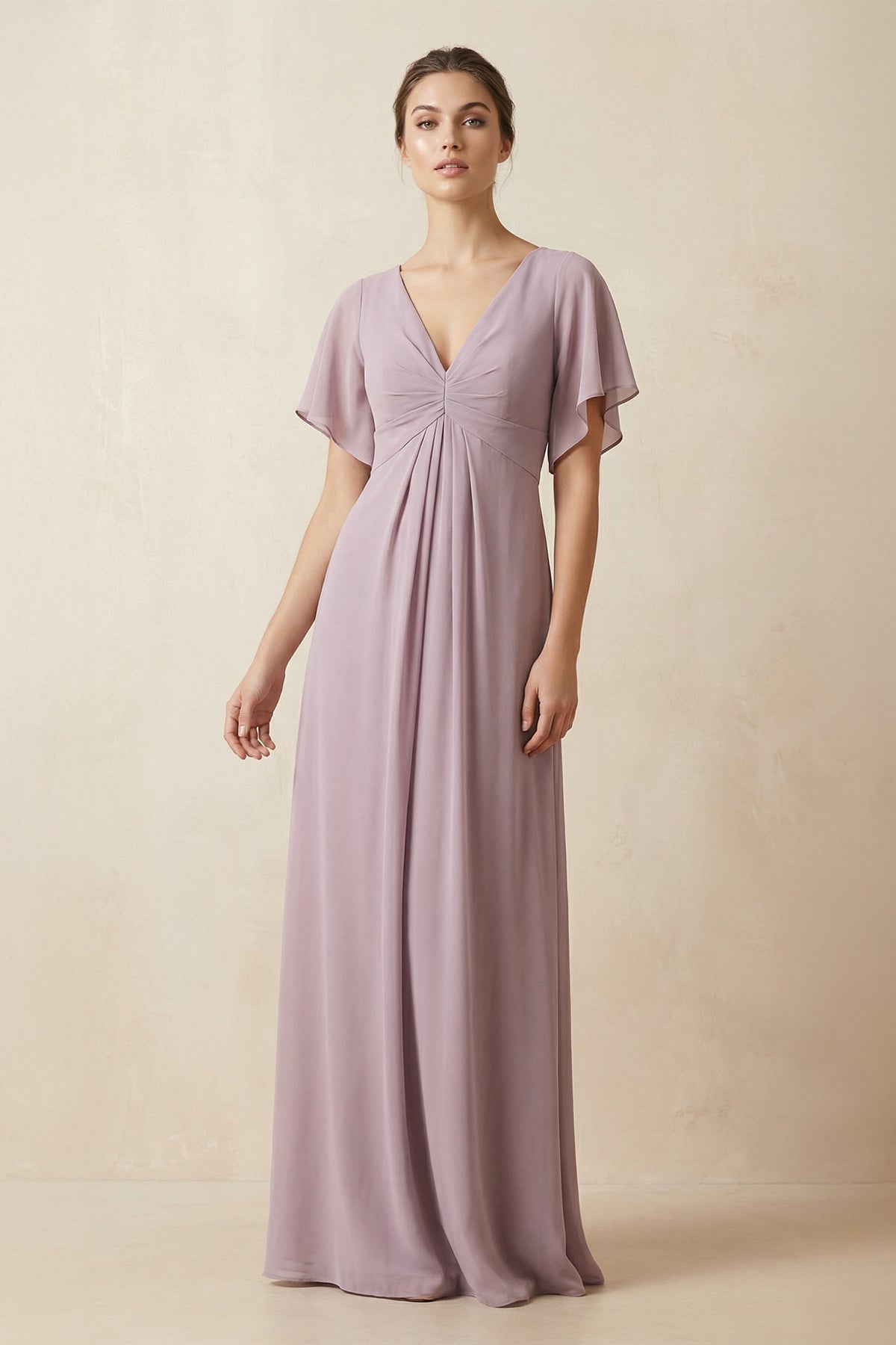 Short Sleeve V-Neck Chiffon A-Line Bridesmaid Dress in Dusk