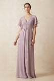 Short Sleeve V-Neck Chiffon A-Line Bridesmaid Dress in Dusk