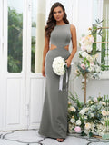 Sheath/Column Stretch Crepe Scoop Sleeveless Floor-Length Bridesmaid Dresses Evening Dress