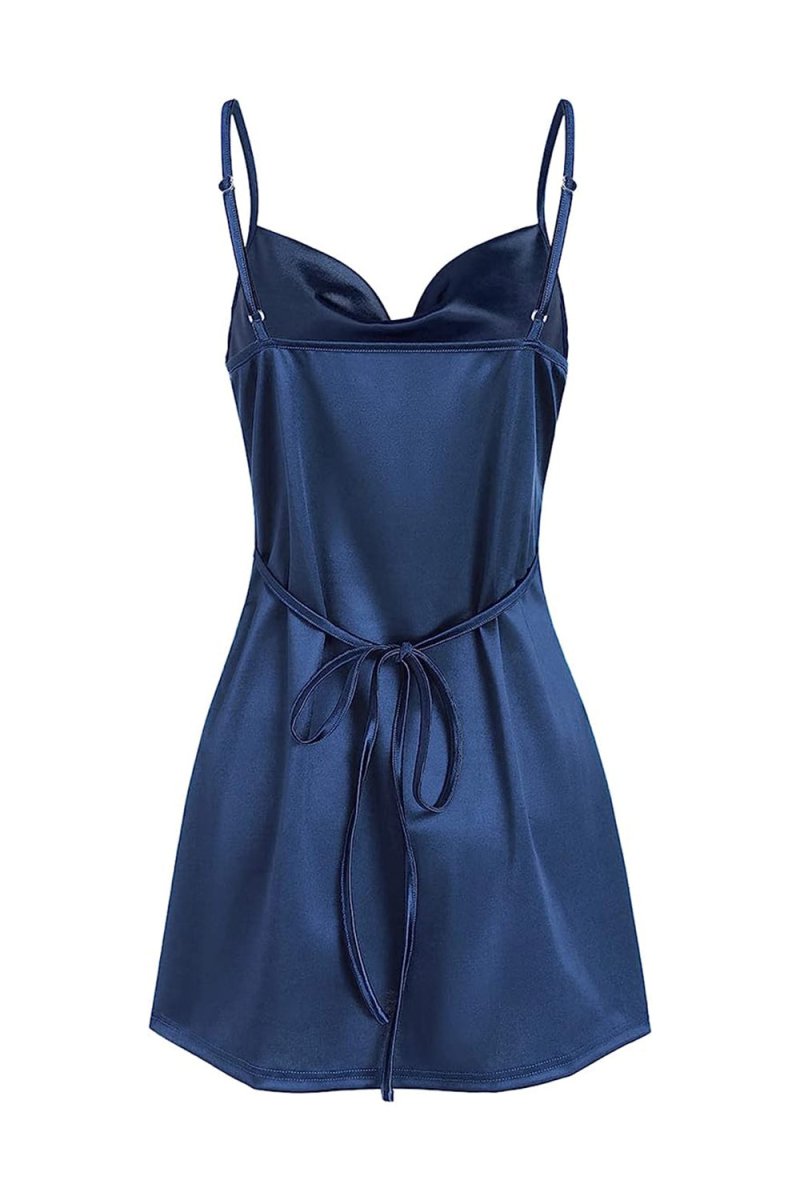 Simple Cowl Neck Champagne Satin Homecoming Dress