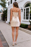 Simple Cowl Neck Champagne Satin Homecoming Dress