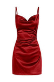 Simple Cowl Neck Champagne Satin Homecoming Dress