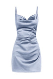 Simple Cowl Neck Champagne Satin Homecoming Dress