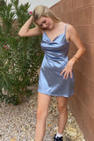 Simple Cowl Neck Champagne Satin Homecoming Dress