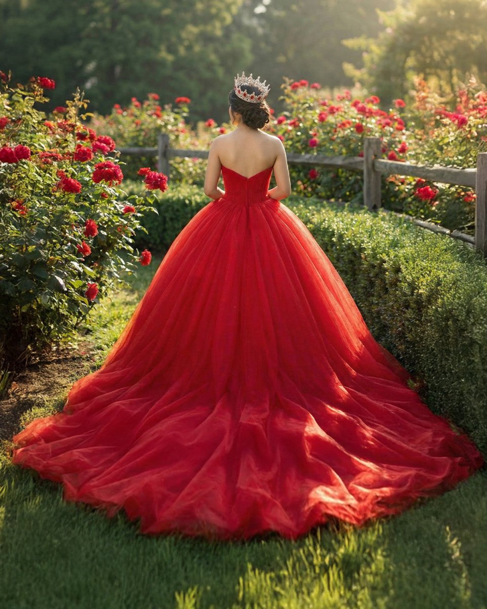 Quinceanera Dress Red Sweetheart Ruched  Prom Dresses Ball Gown