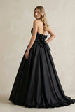 Simple Satin Ball Gown Ruched Wedding Dress in Black