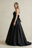 Simple Satin Ball Gown Ruched Wedding Dress in Black