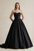Simple Satin Ball Gown Ruched Wedding Dress in Black