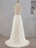 A-Line V Neck Straps Spaghetti Sheath Chiffon Wedding Dress
