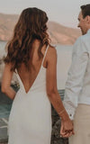 Simple Mermaid Satin Wedding Dress With Split Front And Deep-V Back