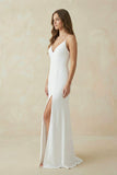 Simple Mermaid Satin Wedding Dress With Split Front And Deep-V Back