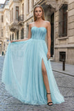A-Line Sweetheart Beads Empire-Waist Sleeveless Prom Dress With Slit