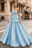 One Shoulder Satin A Line Prom Dress With Bow