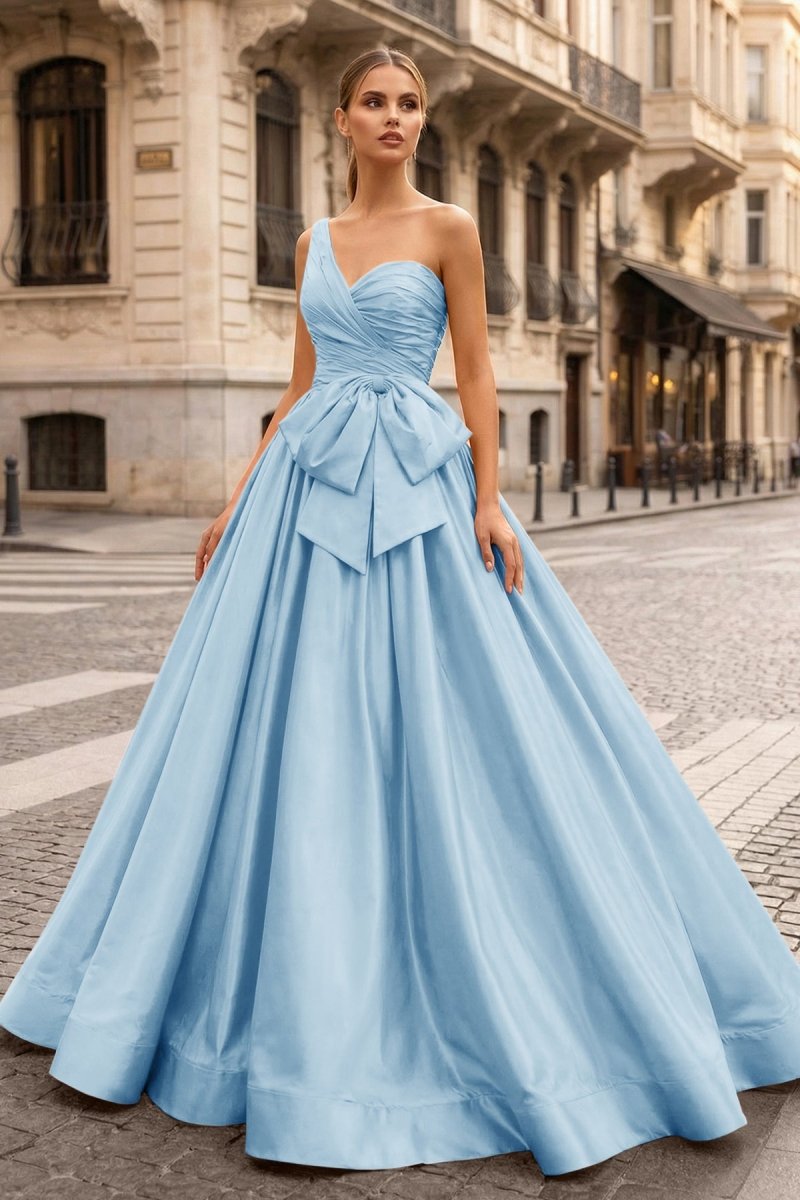 One Shoulder Satin A Line Prom Dress With Bow