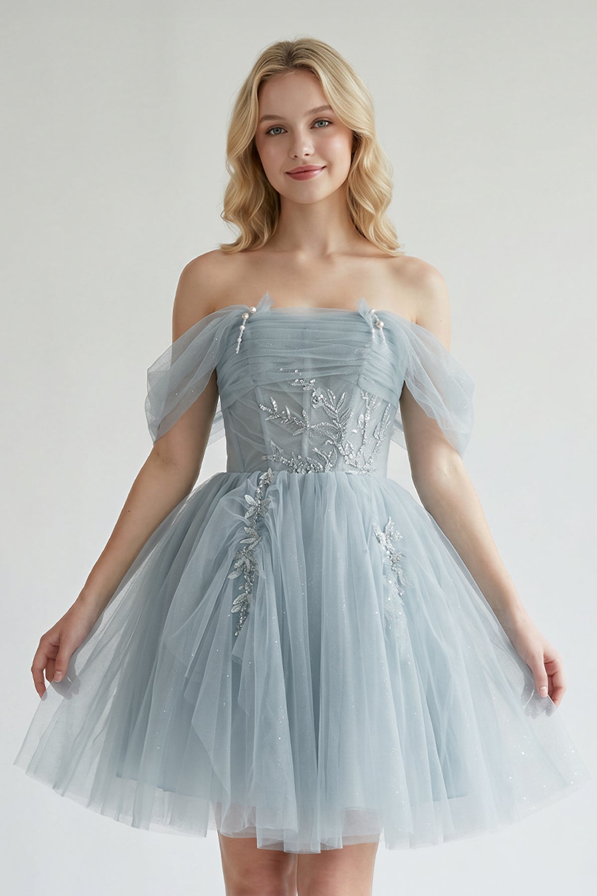 Fairy-tale Tulle Beaded Off-the-Shoulder Lace-Up Back A-Line Party Dress