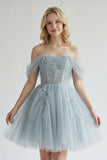 Fairy-tale Tulle Beaded Off-the-Shoulder Lace-Up Back A-Line Party Dress